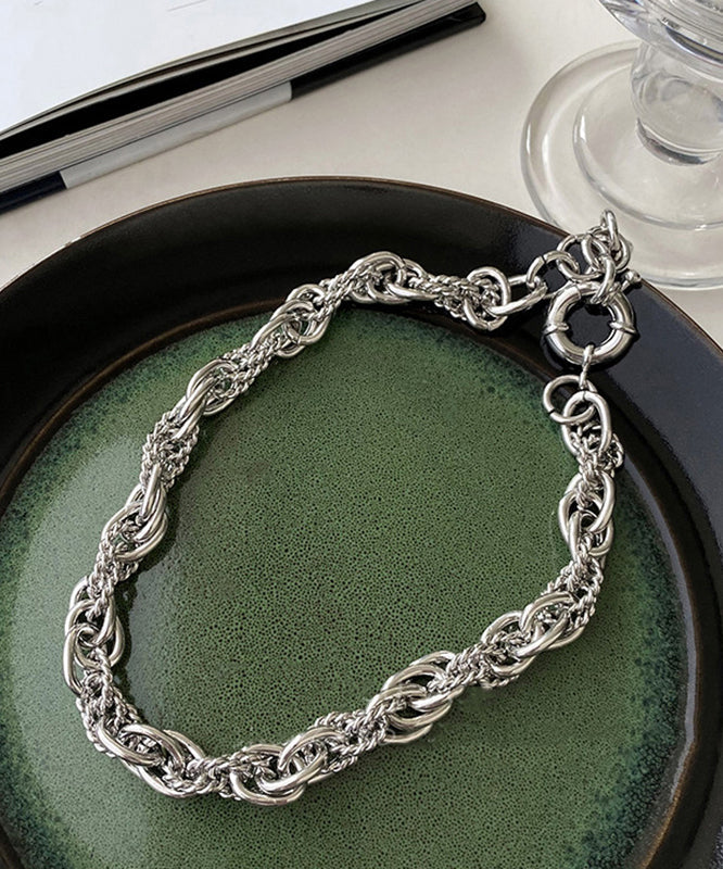 Boutique Silk Metal Chain Lariat Necklace