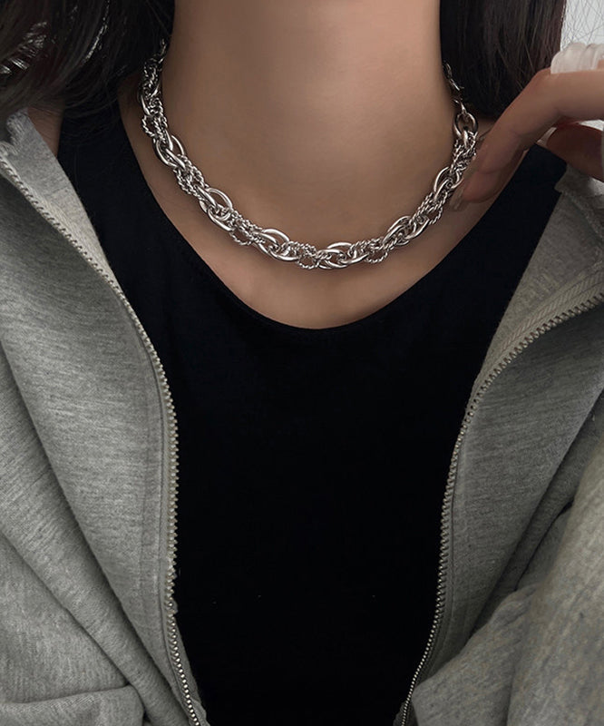 Boutique Silk Metal Chain Lariat Necklace