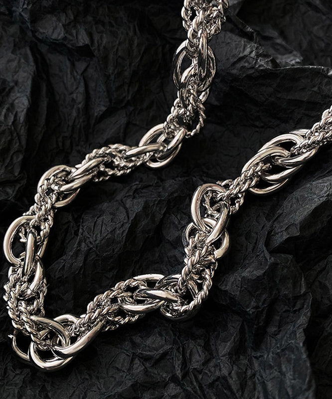 Boutique Silk Metal Chain Lariat Necklace