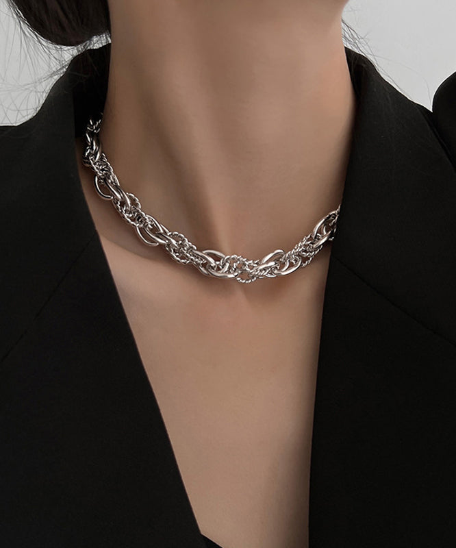 Boutique Silk Metal Chain Lariat Necklace