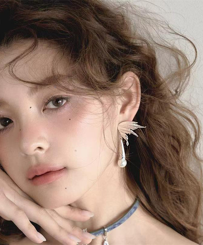 Boutique Silk Metal Zircon Pearl Butterfly Water Droplet Drop Earrings