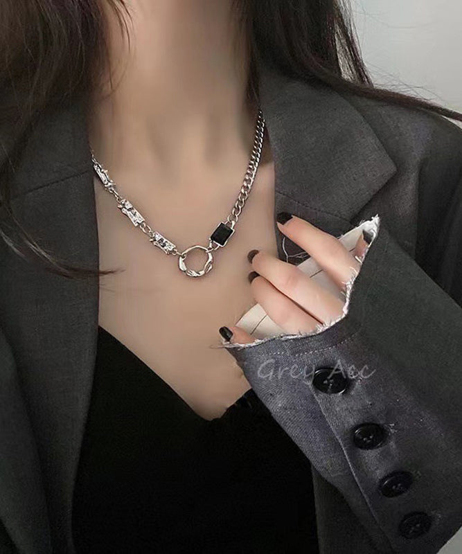 Boutique Silk Stainless Steel Asymmetrical Hollow Out Lariat Necklace