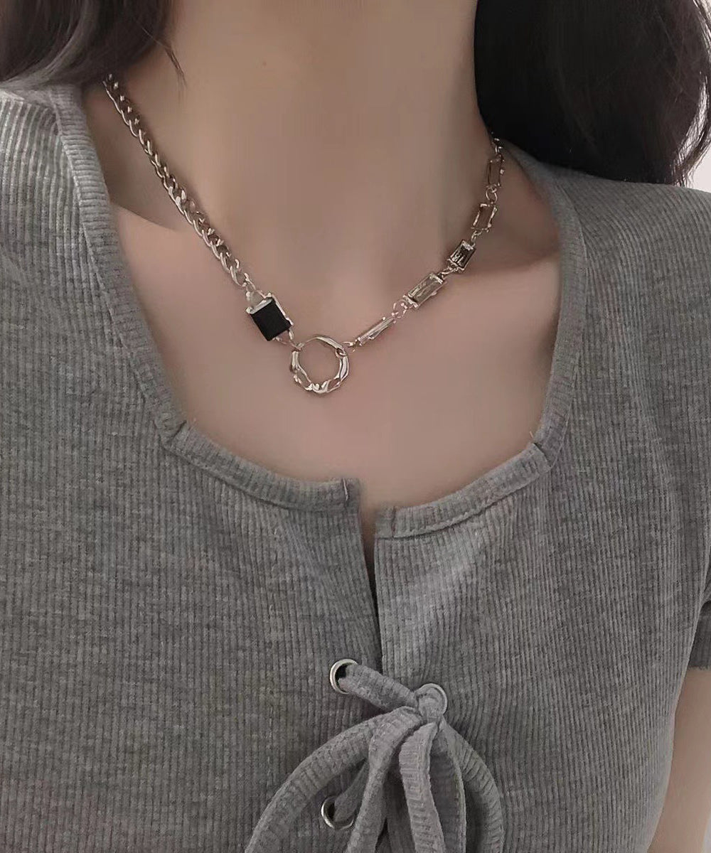 Boutique Silk Stainless Steel Asymmetrical Hollow Out Lariat Necklace