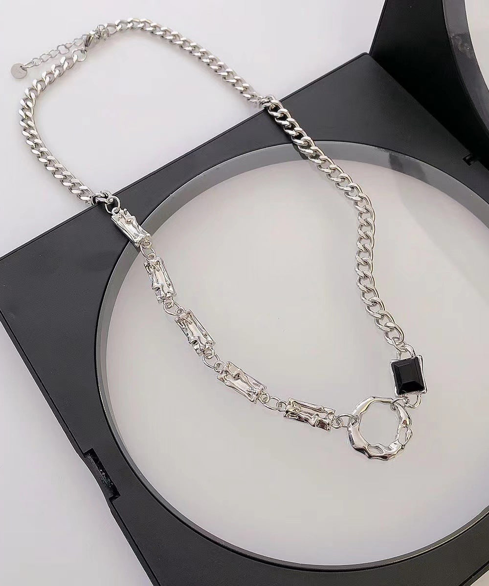 Boutique Silk Stainless Steel Asymmetrical Hollow Out Lariat Necklace