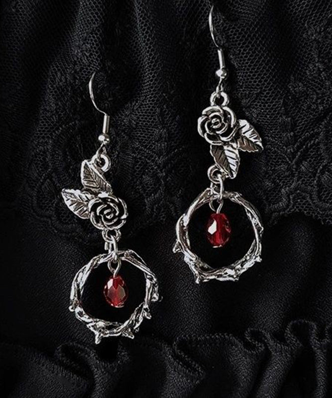 Boutique Silk Sterling Silver Crystal Rose Drop Earrings