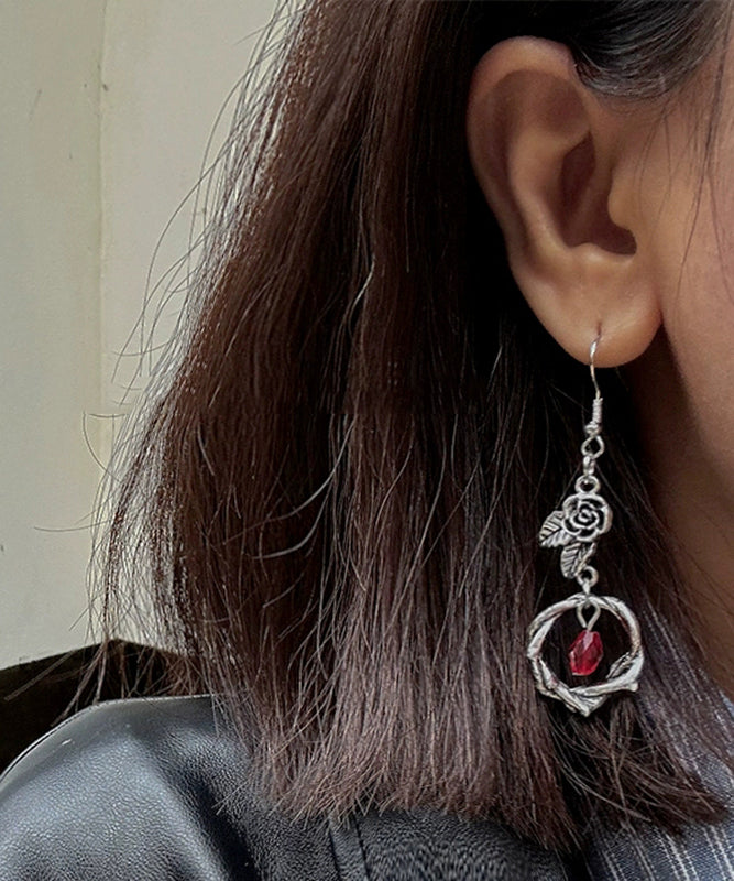 Boutique Silk Sterling Silver Crystal Rose Drop Earrings
