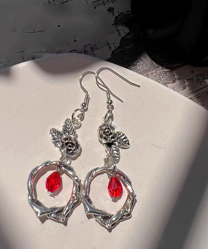 Boutique Silk Sterling Silver Crystal Rose Drop Earrings
