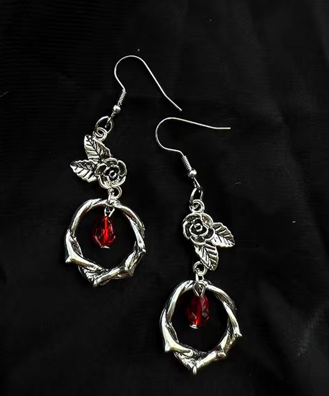Boutique Silk Sterling Silver Crystal Rose Drop Earrings