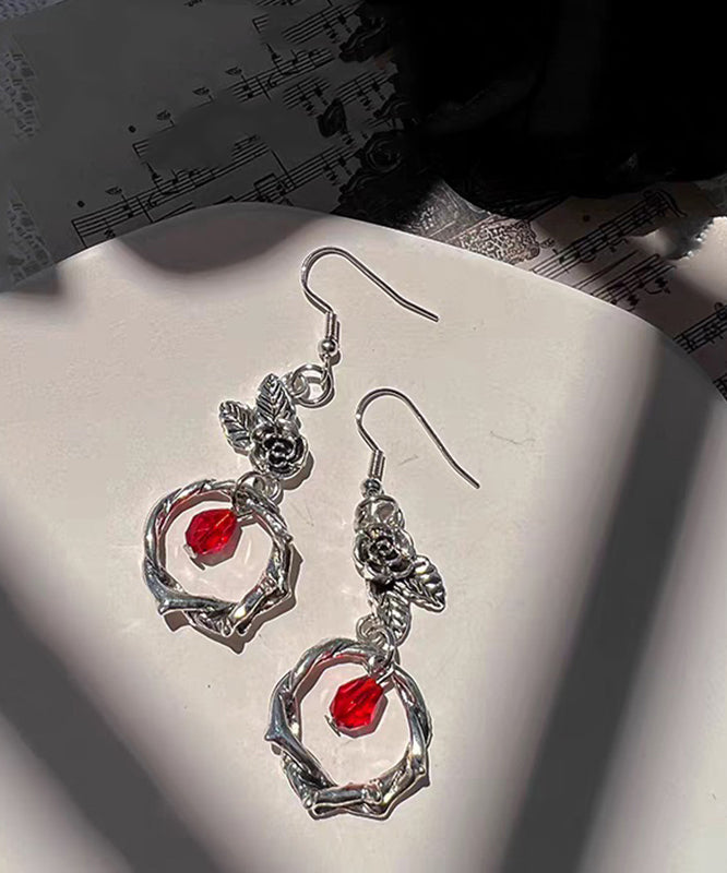 Boutique Silk Sterling Silver Crystal Rose Drop Earrings