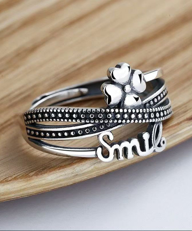 Boutique Silk Sterling Silver Four-Leaf Clover Open Rings