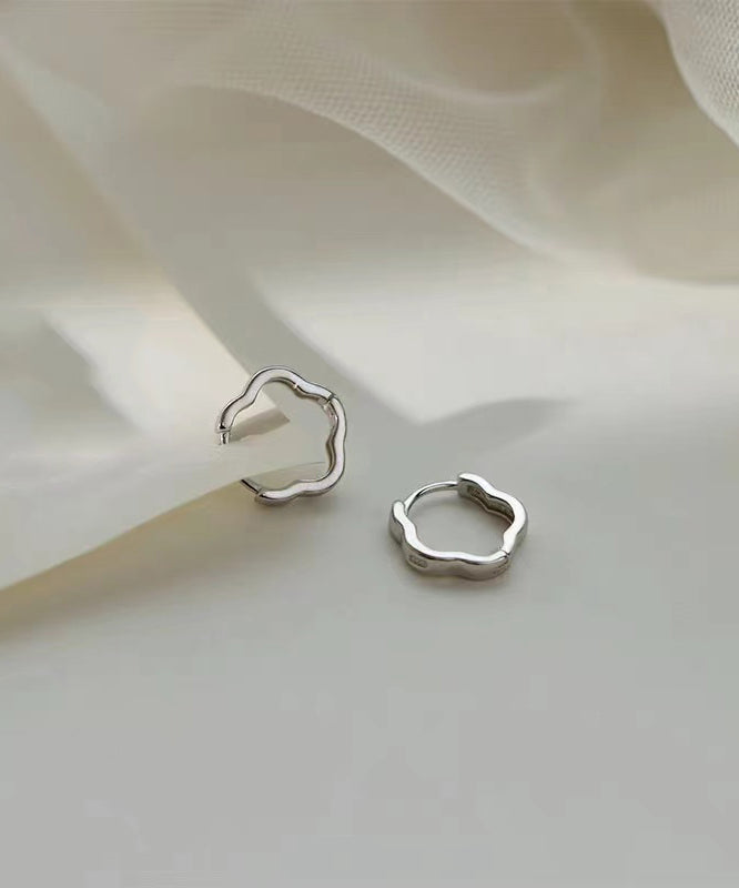 Boutique Silk Sterling Silver Geometric Flower Hoop Earrings