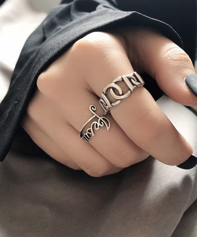 Boutique Silk Sterling Silver Graphic Hollow Out Open Rings Two-Piece Set