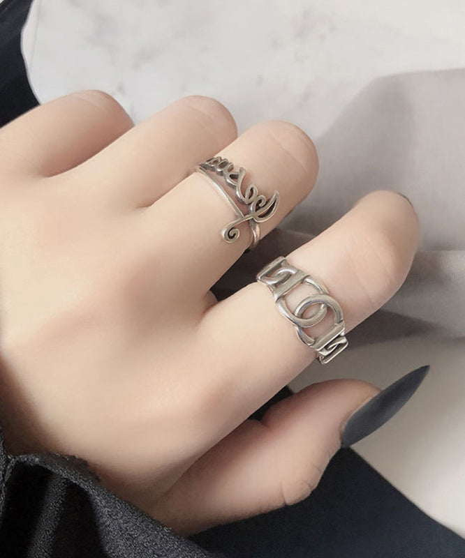 Boutique Silk Sterling Silver Graphic Hollow Out Open Rings Two-Piece Set