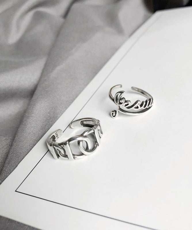 Boutique Silk Sterling Silver Graphic Hollow Out Open Rings Two-Piece Set
