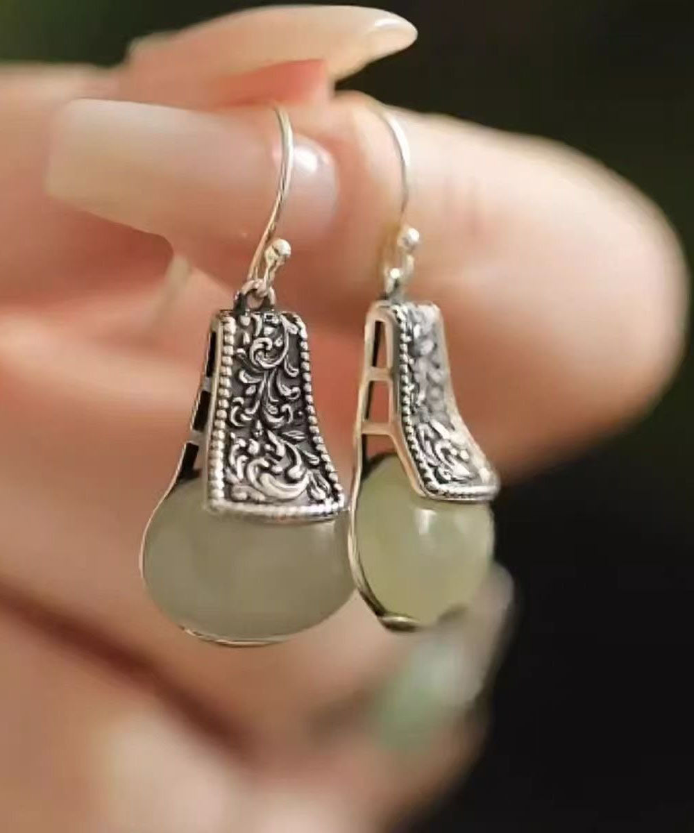 Boutique Silk Sterling Silver Inlay Jade Drop Earrings