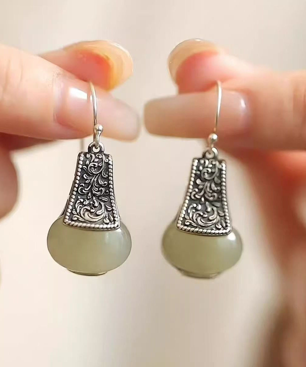 Boutique Silk Sterling Silver Inlay Jade Drop Earrings