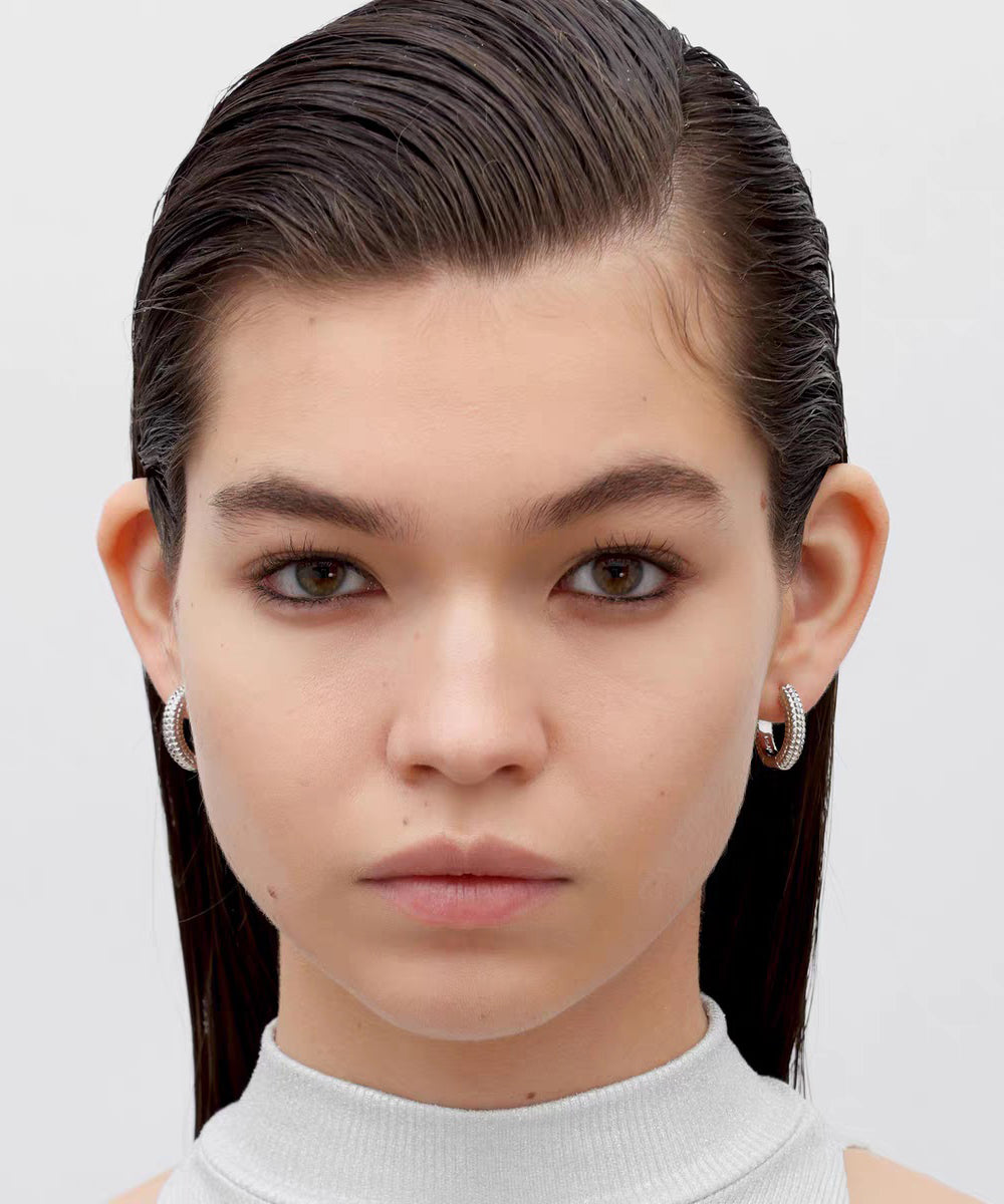 Boutique Silk Sterling Silver Zircon Hoop Earrings