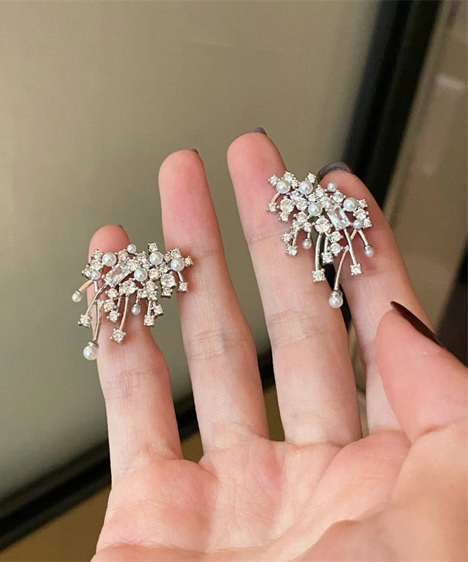 Boutique Silk Sterling Silver Zircon Snowflake Stud Earrings