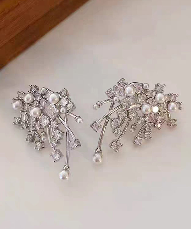 Boutique Silk Sterling Silver Zircon Snowflake Stud Earrings
