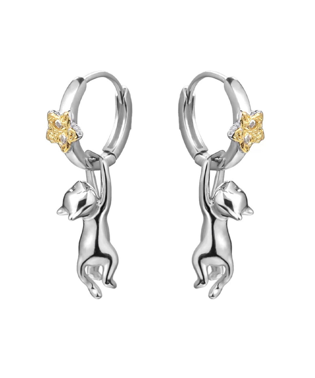 Boutique Silk Sterling Silver Zircon The Cat Picking Stars Drop Earrings