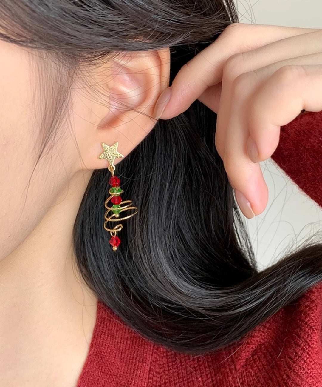 Boutique Spiral Christmas Tree Star Gilding Stud Earrings