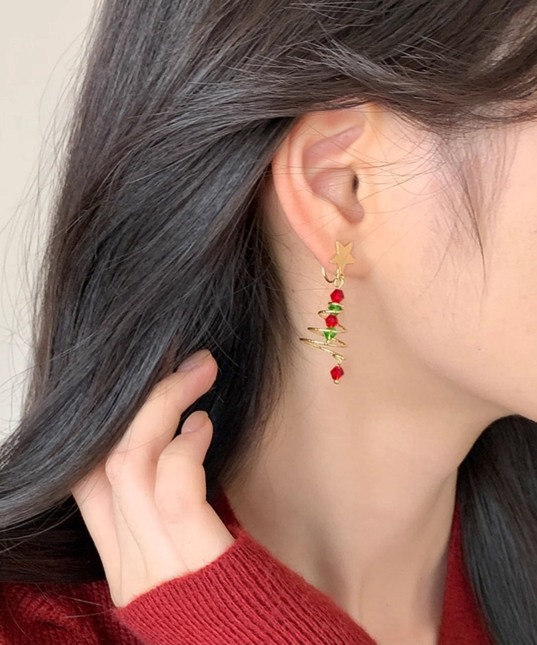 Boutique Spiral Christmas Tree Star Gilding Stud Earrings