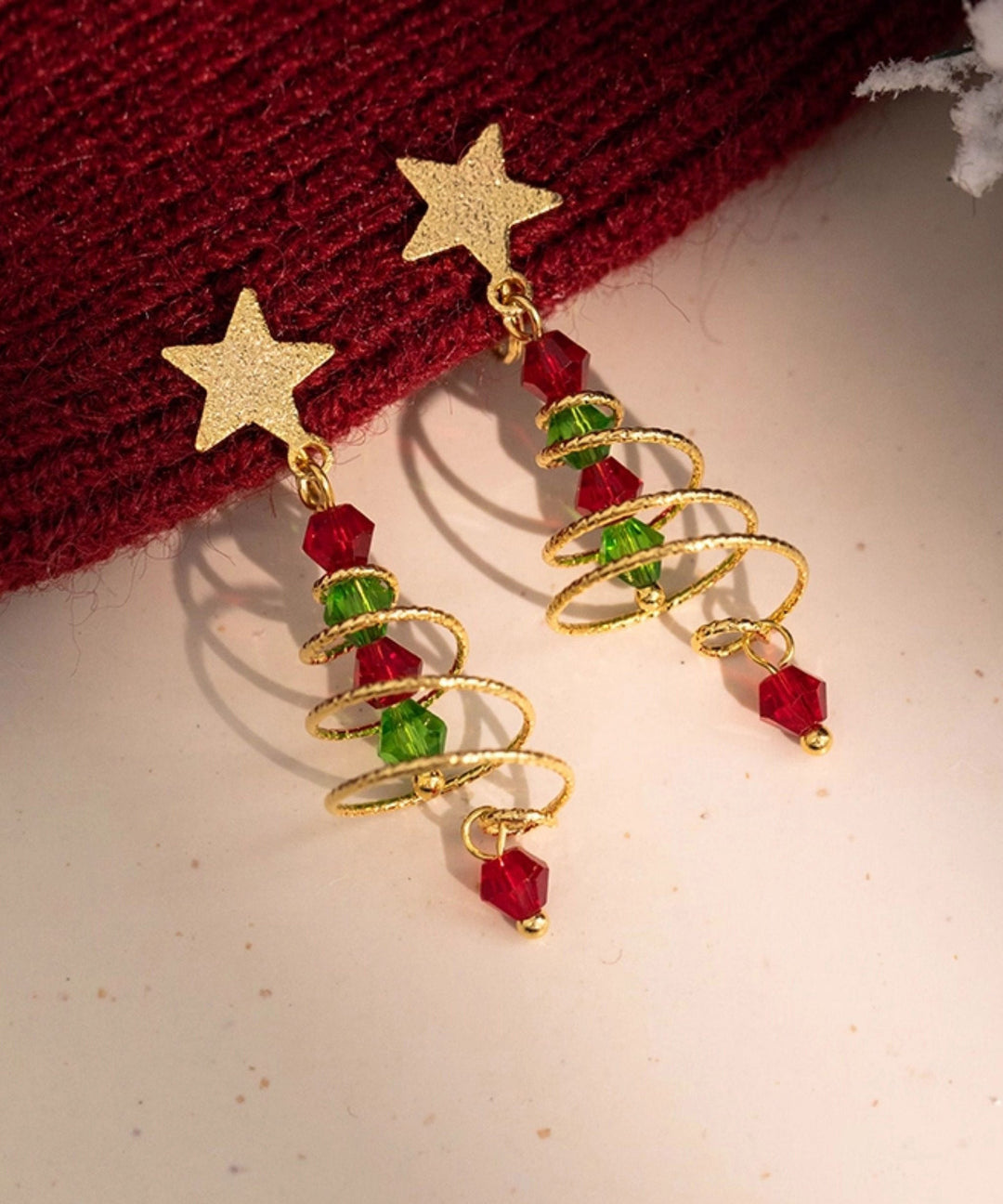 Boutique Spiral Christmas Tree Star Gilding Stud Earrings