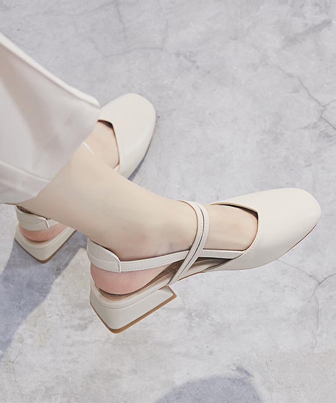 Boutique Splicing Chunky Sandals Beige Faux Leather