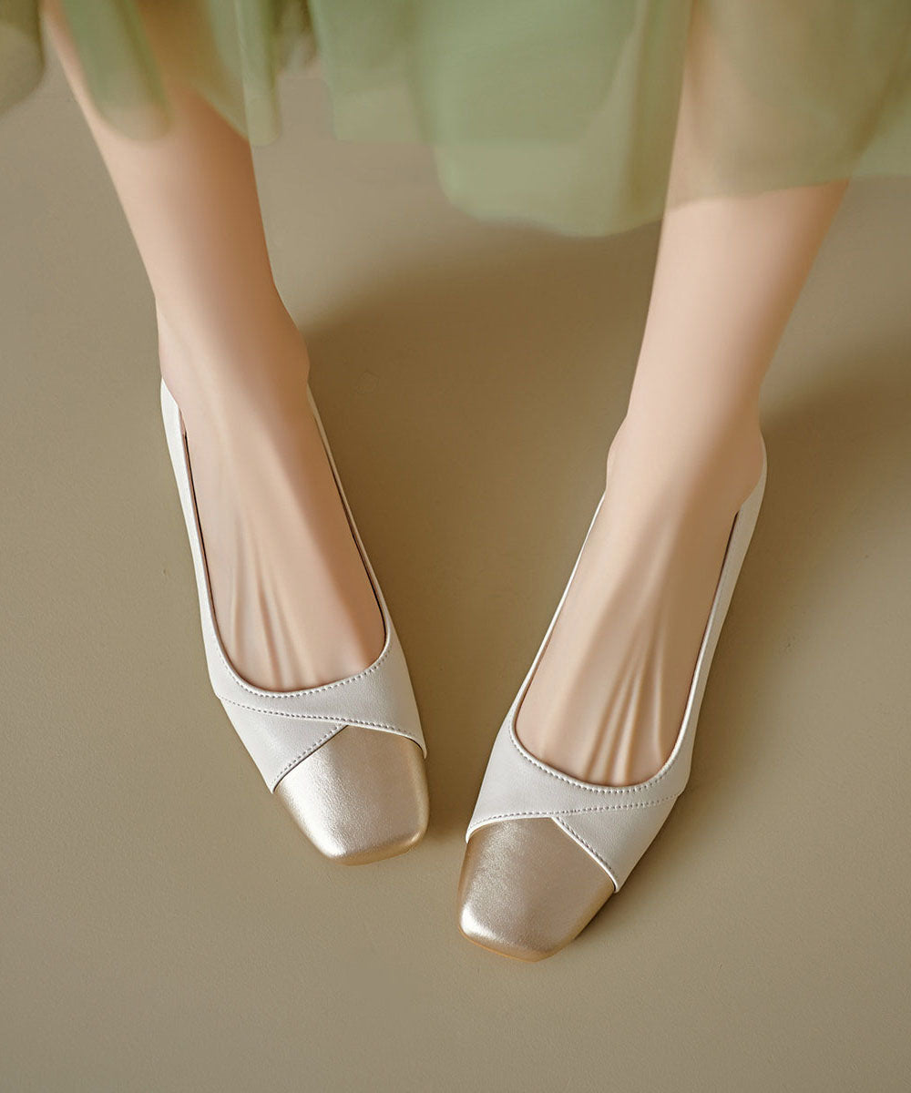 Boutique Splicing Flats Beige Faux Leather Square Toe