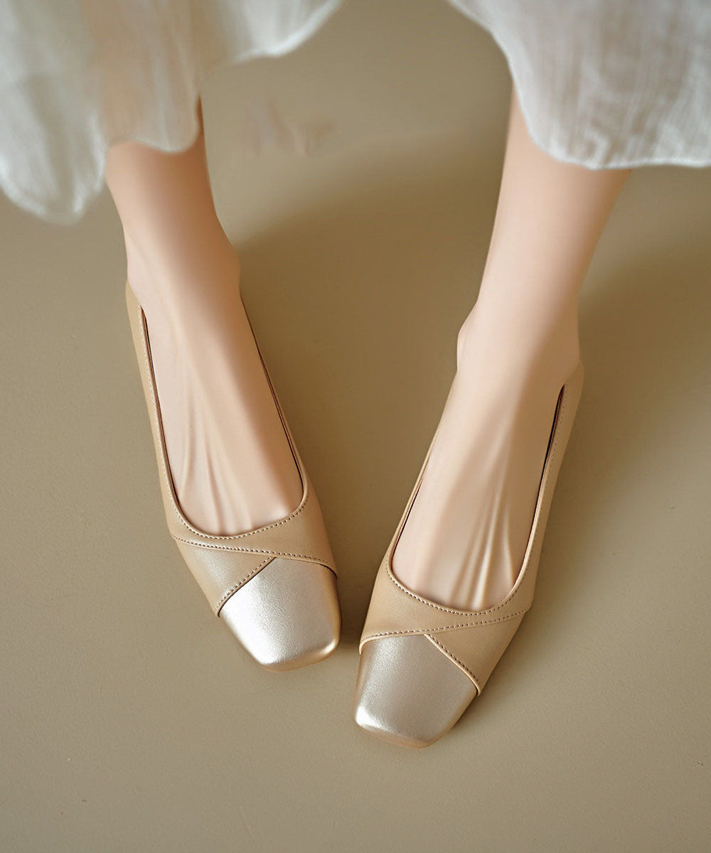 Boutique Splicing Flats Beige Faux Leather Square Toe