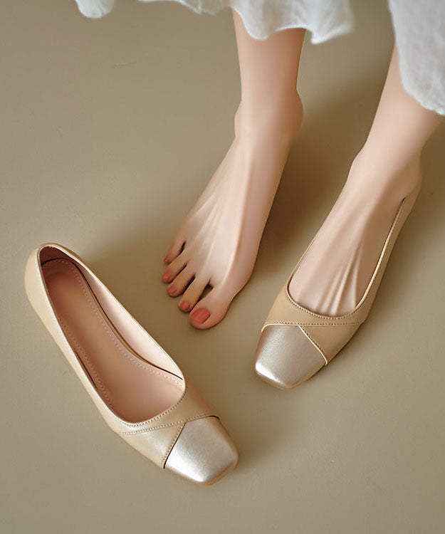 Boutique Splicing Flats Beige Faux Leather Square Toe