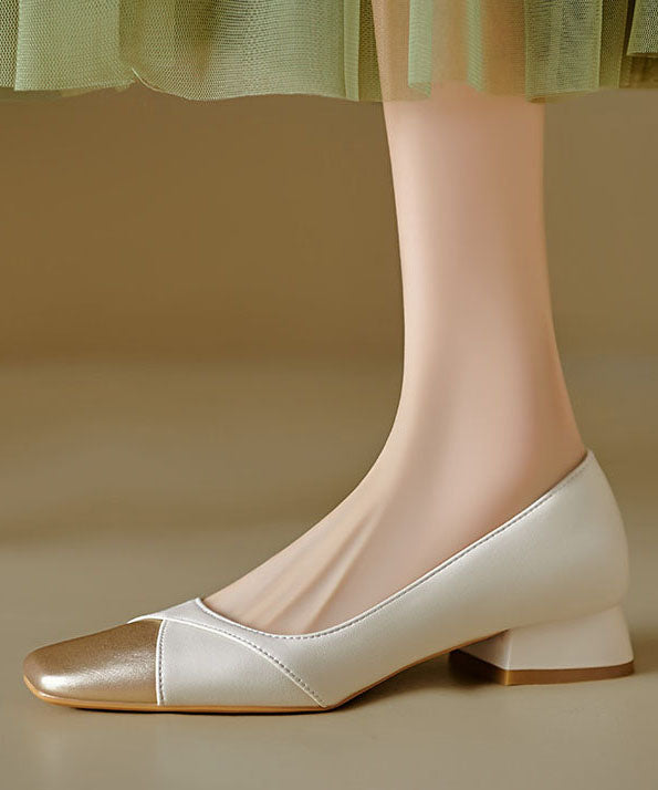 Boutique Splicing Flats Beige Faux Leather Square Toe