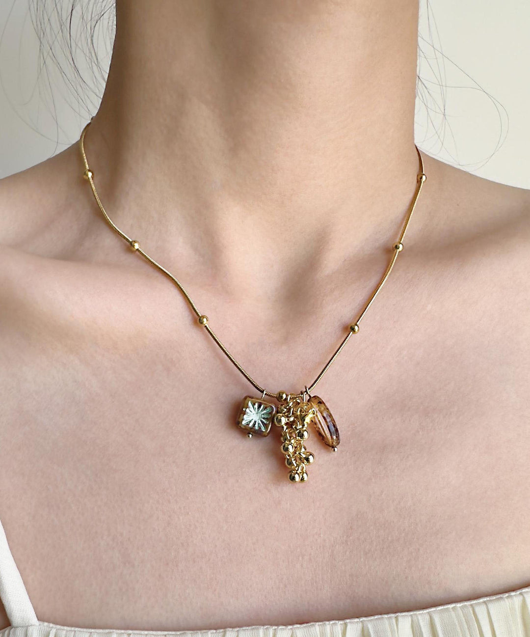 Boutique Titanium Steel Glass Bead Pendant Necklace