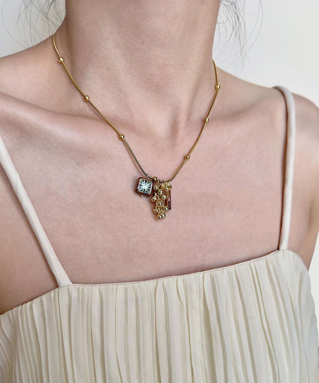 Boutique Titanium Steel Glass Bead Pendant Necklace