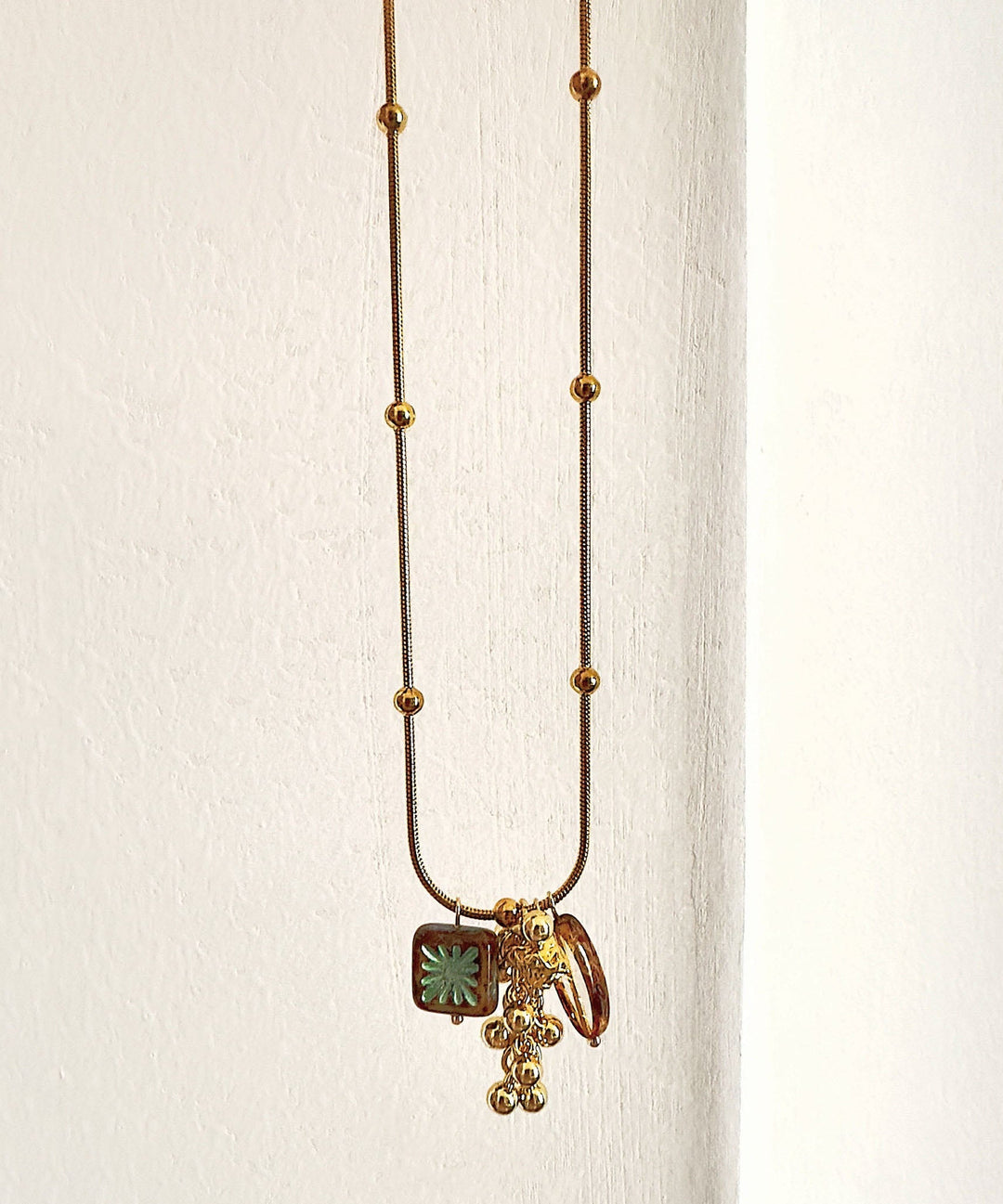 Boutique Titanium Steel Glass Bead Pendant Necklace