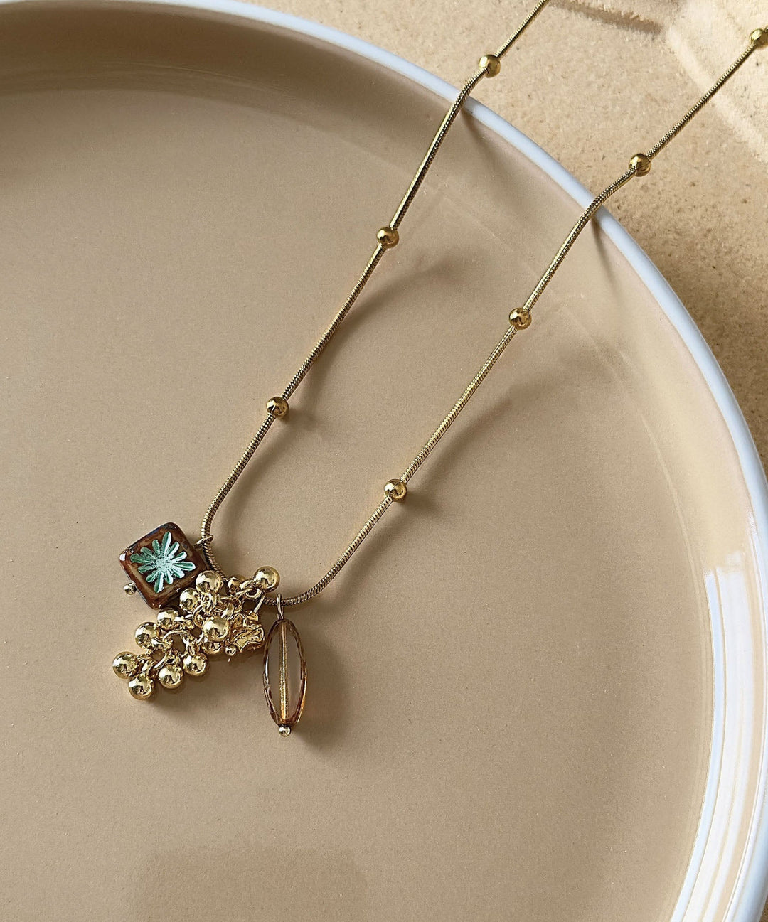 Boutique Titanium Steel Glass Bead Pendant Necklace