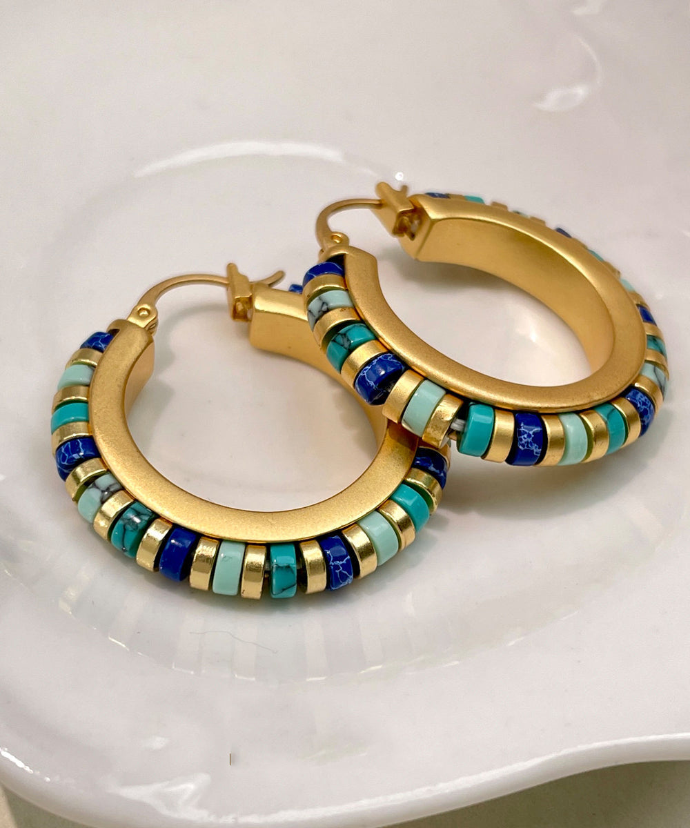 Boutique Turquoise High Quality Metal Hoop Earrings - Omychic