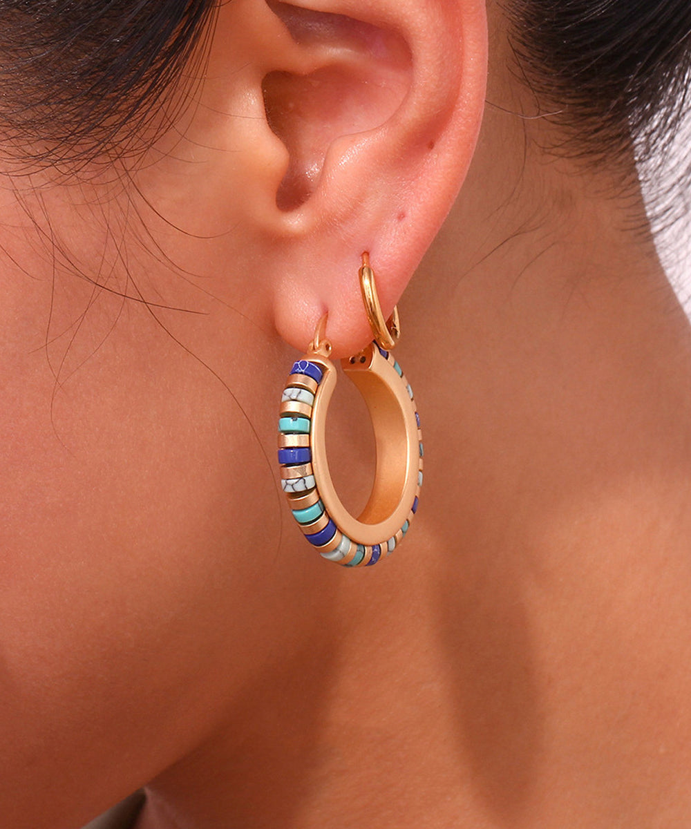 Boutique Turquoise High Quality Metal Hoop Earrings - Omychic