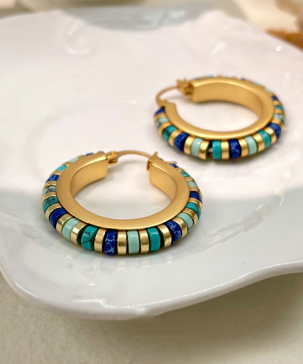 Boutique Turquoise High Quality Metal Hoop Earrings - Omychic