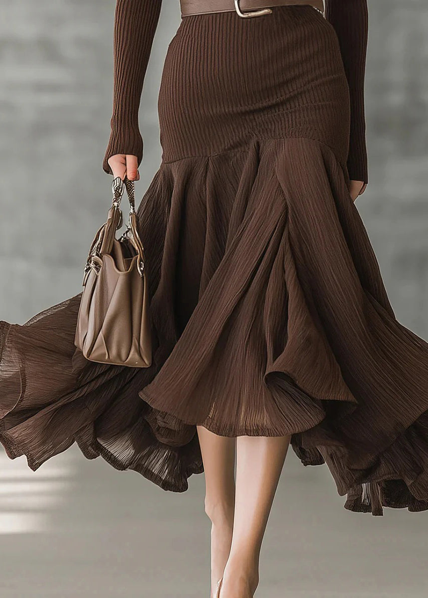 Boutique V Neck Asymmetrical Ruffled Patchwork Cotton Maxi Dress Long Sleeve