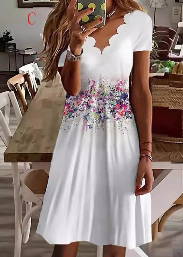 Boutique V Neck Print Cotton Mid Dress Summer