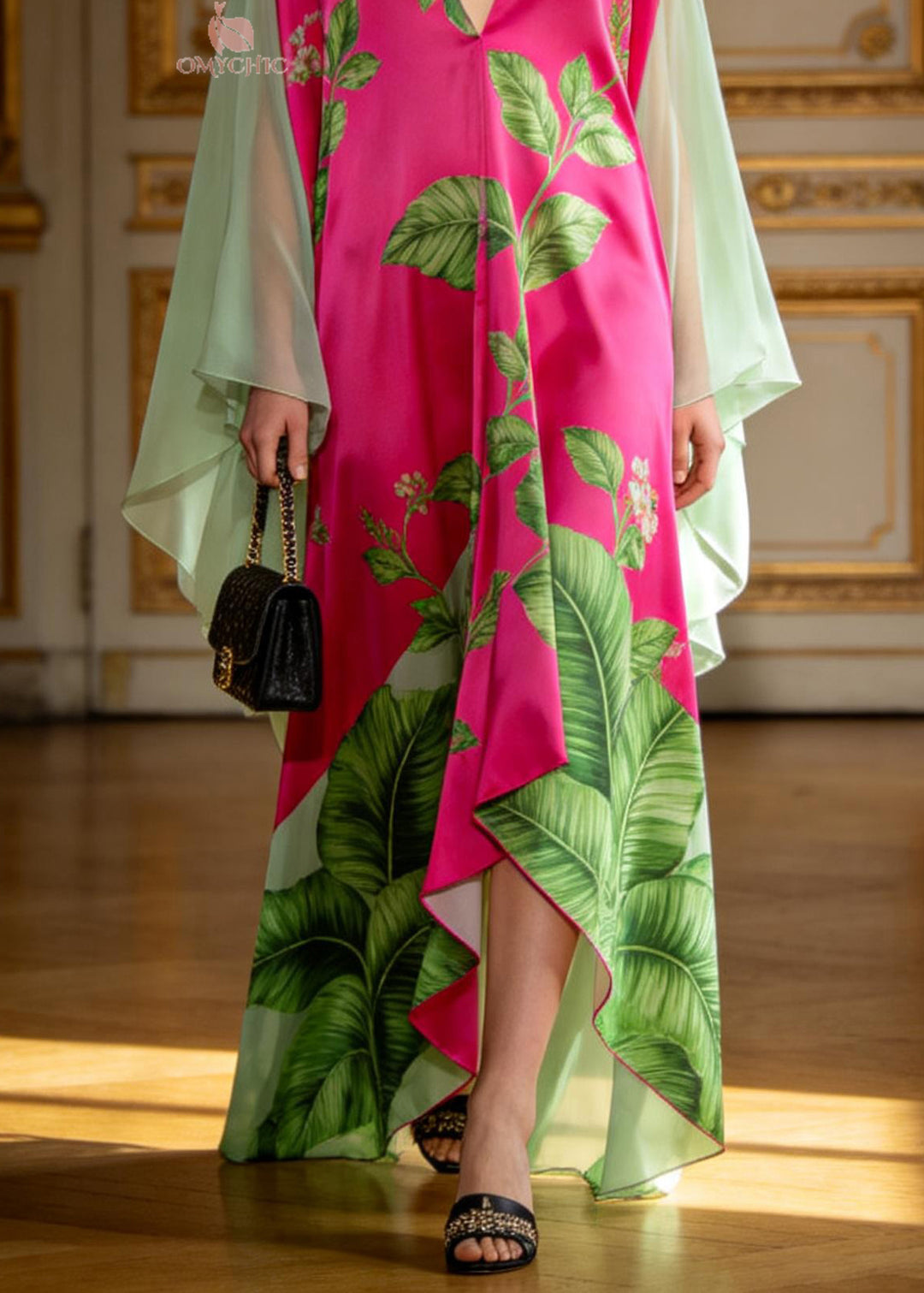 Boutique V Neck Print Patchwork Chiffon Maxi Dresses Summer