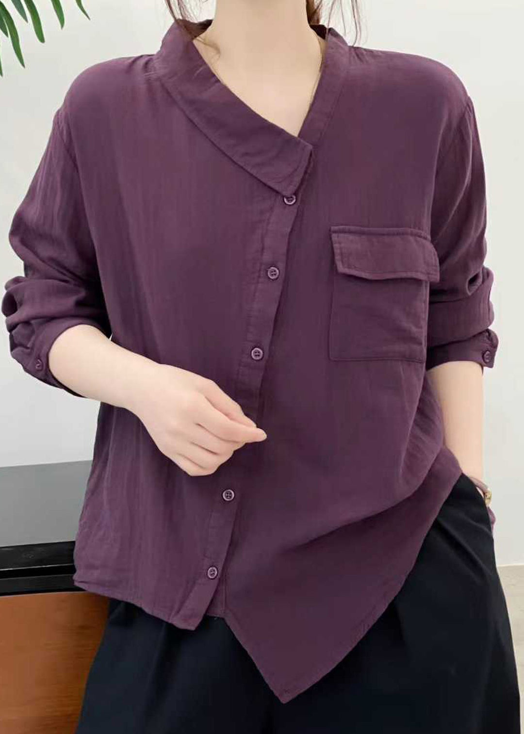 Boutique White Asymmetrical Patchwork Cotton Tops Fall