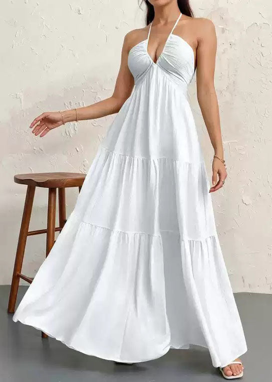 Boutique White Backless Cotton Spaghetti Strap Dress Summer