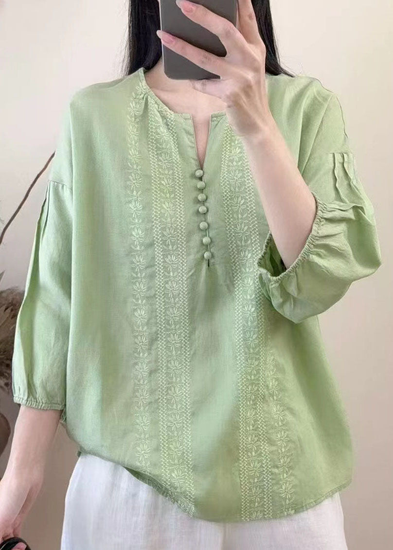 Boutique White Embroidered Linen Shirts Bracelet Sleeve