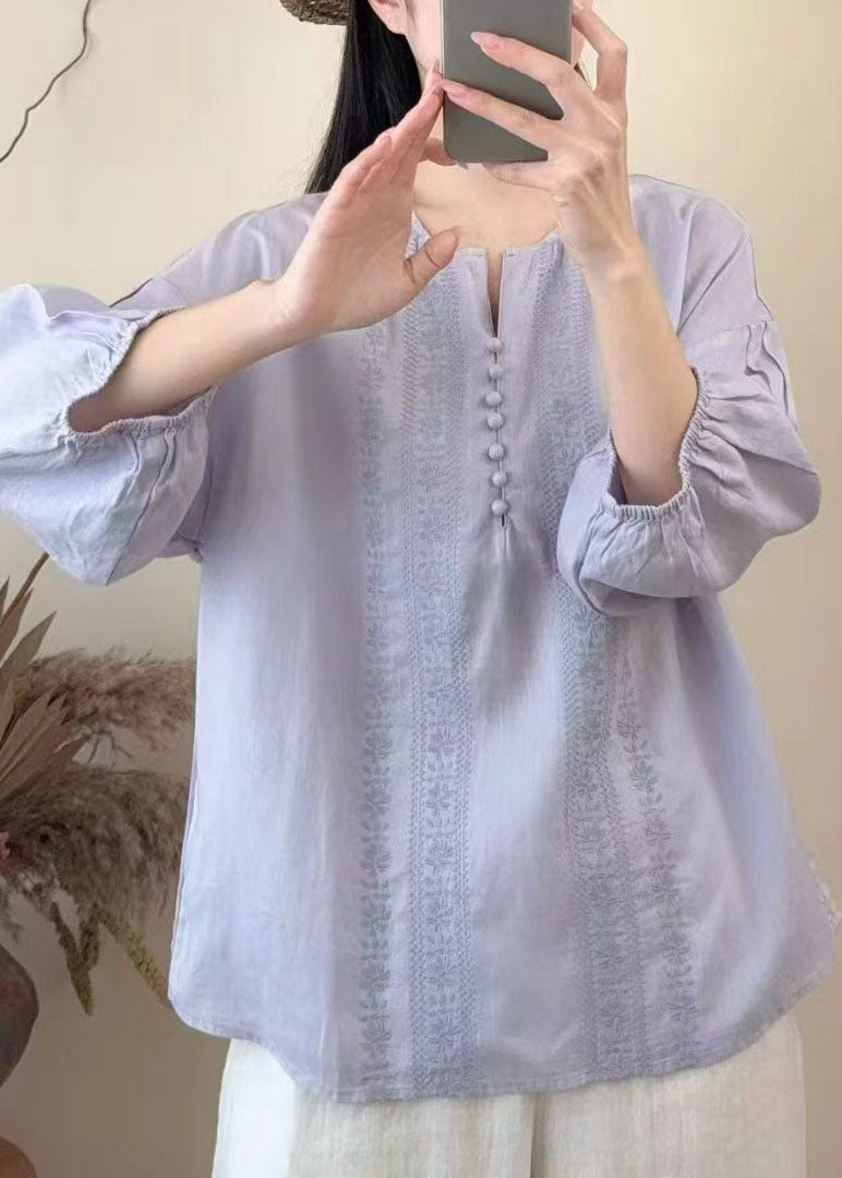 Boutique White Embroidered Linen Shirts Bracelet Sleeve