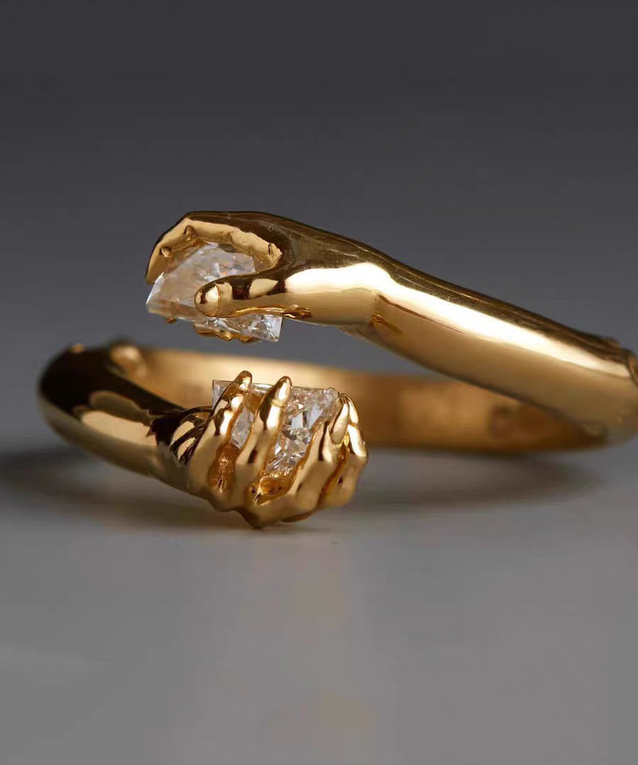 Boutique White Hand Zircon Open Mouth 14K Gold Bangl - Omychic