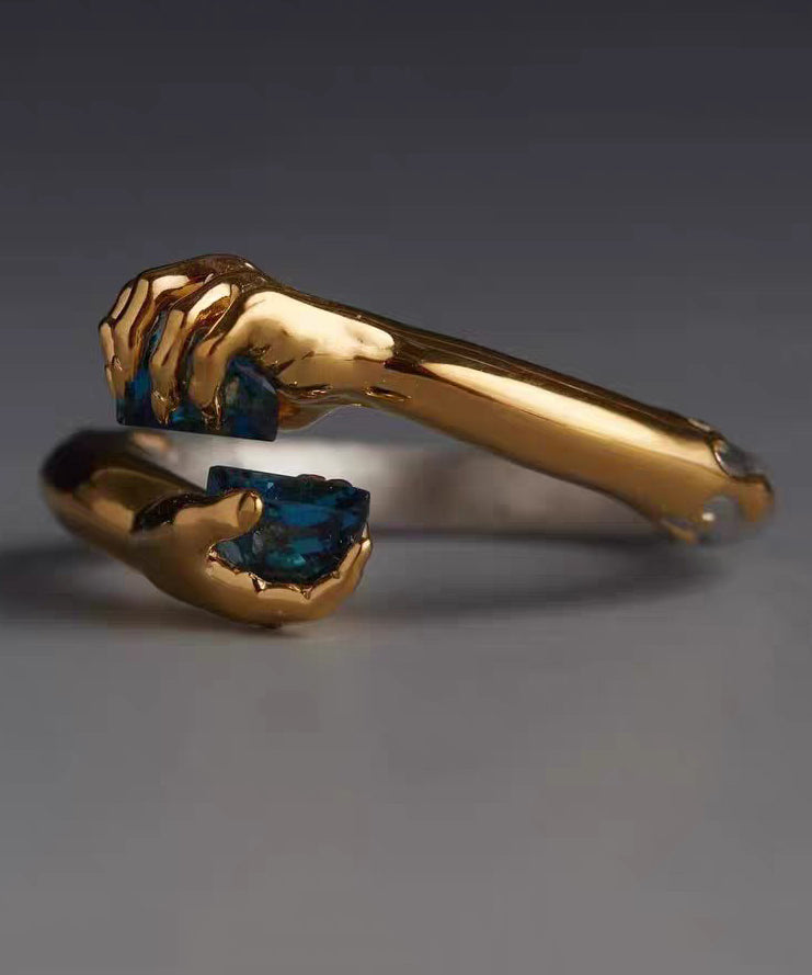 Boutique White Hand Zircon Open Mouth 14K Gold Bangl - Omychic