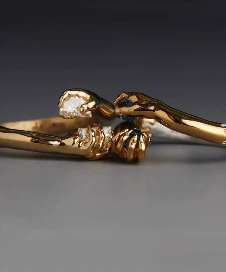 Boutique White Hand Zircon Open Mouth 14K Gold Bangl - Omychic