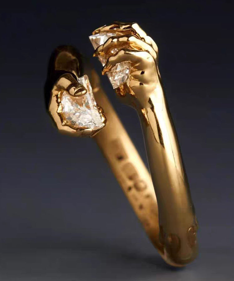 Boutique White Hand Zircon Open Mouth 14K Gold Bangl - Omychic